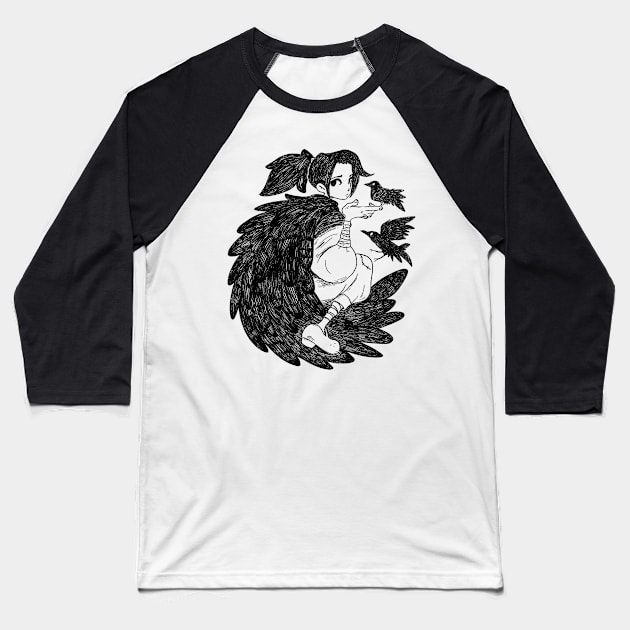 Crow Girl Baseball T-Shirt by exeivier